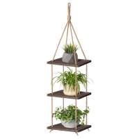 3 Tier Wood Hanging Planter Shelf  Plant Hanger Home Decorative Flower Pot Rack with Jute Rope