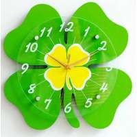 Acrylic art painting wall clock, acrylic green flower wall clock