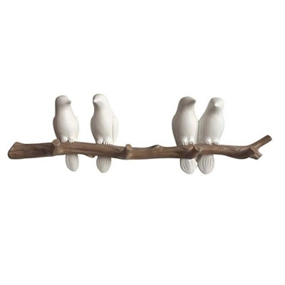 Birds On Tree Branch Hanger with 4 Hooks Mounted Coat Rack Wall Decor