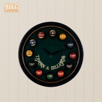 Dark Green Wooden Wall Plaques Fun Billiards Wall Clock